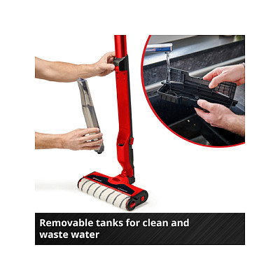 Einhell CLEANEXXO Fregona de microfibra para suelo duro, 360 grados, dispensador 400 ml, para laminado, azulejos y madera, color rojo