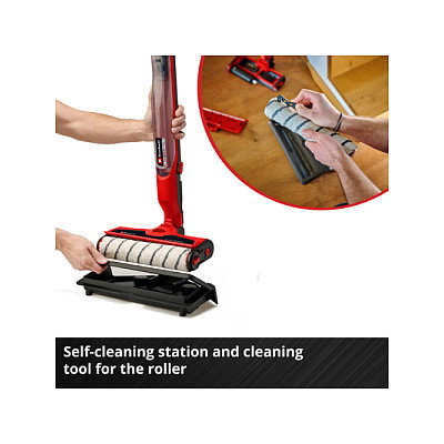 Einhell CLEANEXXO Fregona de microfibra para suelo duro, 360 grados, dispensador 400 ml, para laminado, azulejos y madera, color rojo