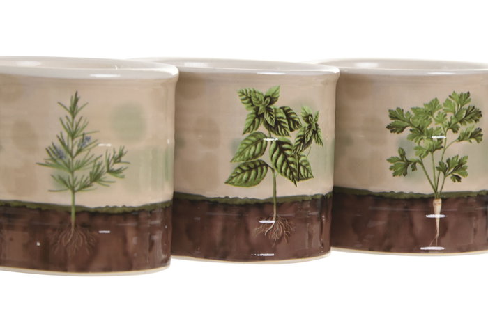 DKD Home Decor Set de 3 Maceteros de Cerámica para Hierbas Verde y Marrón