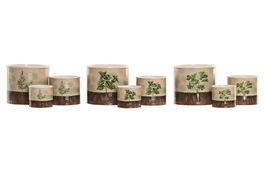 DKD Home Decor Macetero Cottage Set de 3 Verde Marron Ceramica 13.6 x 13.6 x 11.8 cm