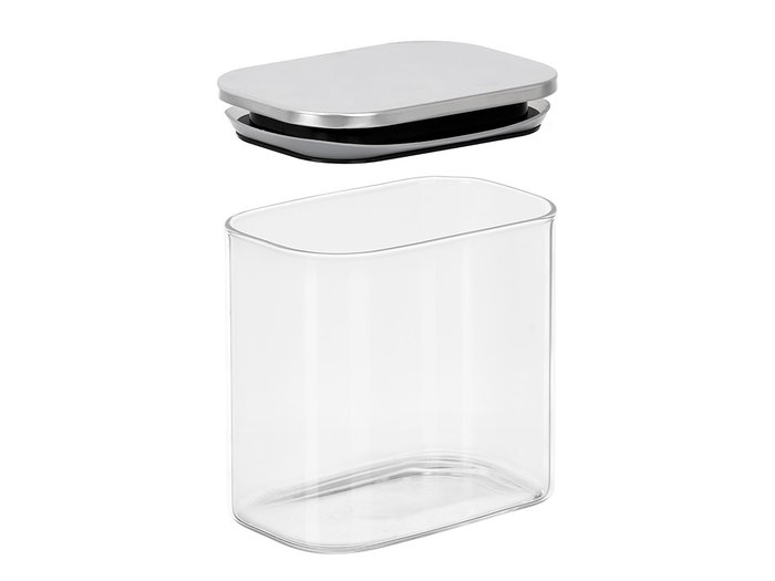 Vivalto Tarro Rectangular de Vidrio Borosilicato 800 ml, Tapa de Acero, Capacidad 800 ml, Dimensiones 12x10.8x8.2 cm (Set de 12)
