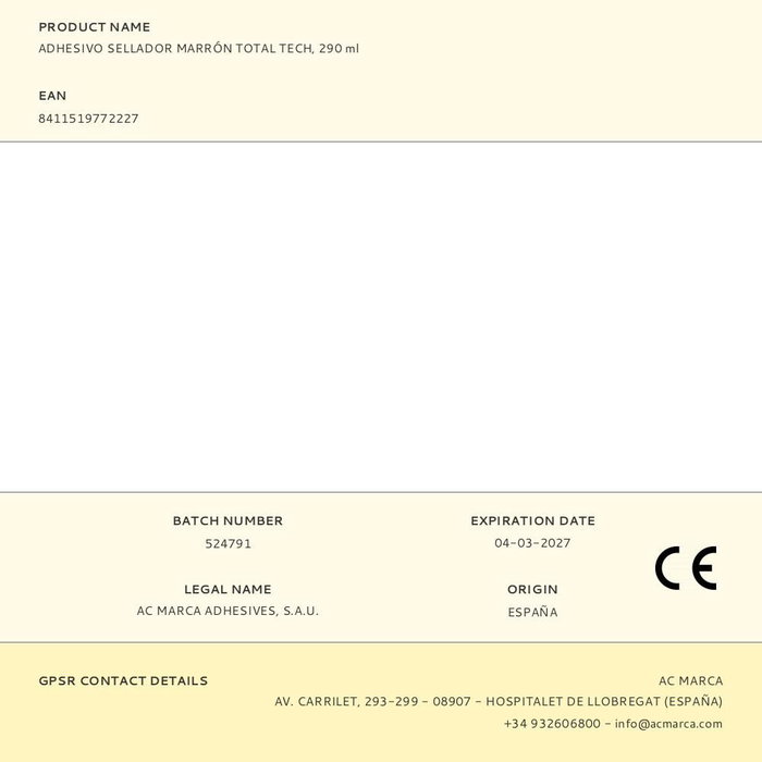 Ceys Adhesivo Sellador Total Tech Marrón 290 ml Pega Sella Repara Alta Elasticidad Resistente Intemperie