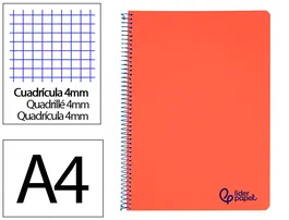 Liderpapel Cuaderno espiral A4 Wonder, 80 hojas, cuadrícula 4mm, tapa roja
