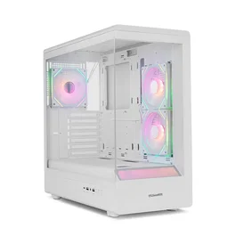 Nox Hummer Signal NXHUMMERSIGNALBK Midi Tower Blanco, Torre para PC con Frontal y Lateral de Cristal Frameless, Zona ARGB, USB Tipo-C