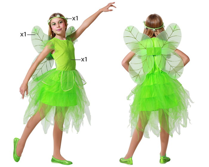 Disfraz de Hada Verde Claro para Niña 7-9 Años - Vestido, Alas y Tocado - Fantasía Disfraz de Hada Verde Claro para Niña 7-9 Años - Vestido, Alas y Tocado - Fantasía