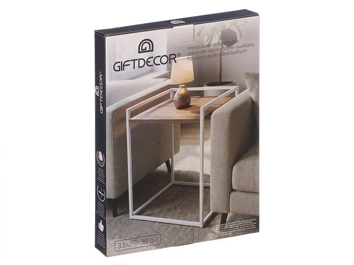 GIFTDECOR Mesa Auxiliar Blanco-Bambu
