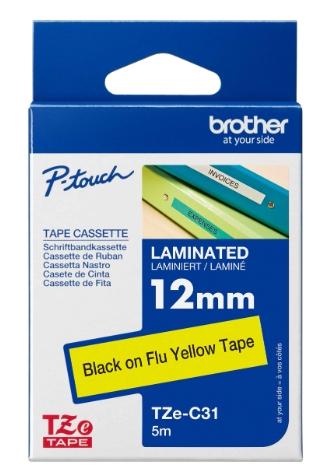 Brother Cinta laminada TZE-C31 Amarillo fluorescente / negro 12mm x 5m Brother Cinta laminada TZE-C31 Amarillo fluorescente / negro 12mm x 5m