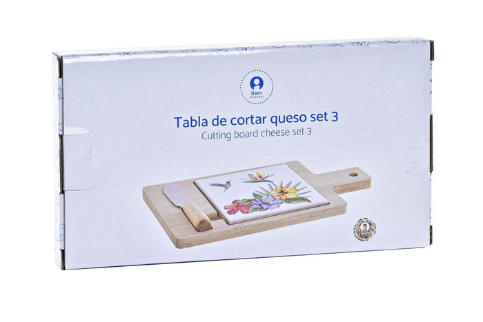 DKD Home Decor Set de 3 Tablas de Aperitivo Tropic Garden en Bambú y Gres