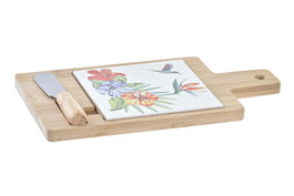 DKD Home Decor Set de 3 Tablas de Aperitivo Tropic Garden en Bambú y Gres