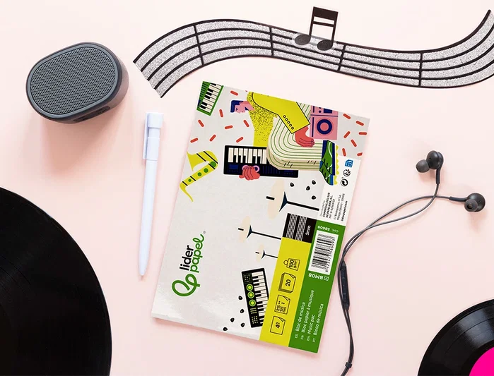 Liderpapel Bloc Música Pentagrama 5mm Cuarto 20 Hojas 100 g/m² Grapado