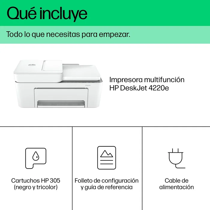 HP DeskJet 4220e Impresora Multifunción A4 Wi-Fi, Color, 4800 x 1200 DPI, Alimentador Automático 35 Hojas, HP+, Instant Ink Compatible - Color Gris