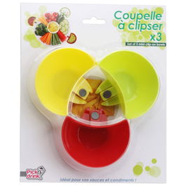 Pick and Drink Juego de 3 Bol con Clip para Salsas y Condimentos, 8.5x5 cm, Altura 4 cm
