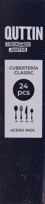 Inde - Cubertería Quttin "Classic" 24 Piezas, Acero Inoxidable, Set para 6 Personas (6 Tenedores, 6 Cuchillos, 6 Cucharas, 6 Cucharas de Postre), Peso 11.88 kg (8 Unidades)