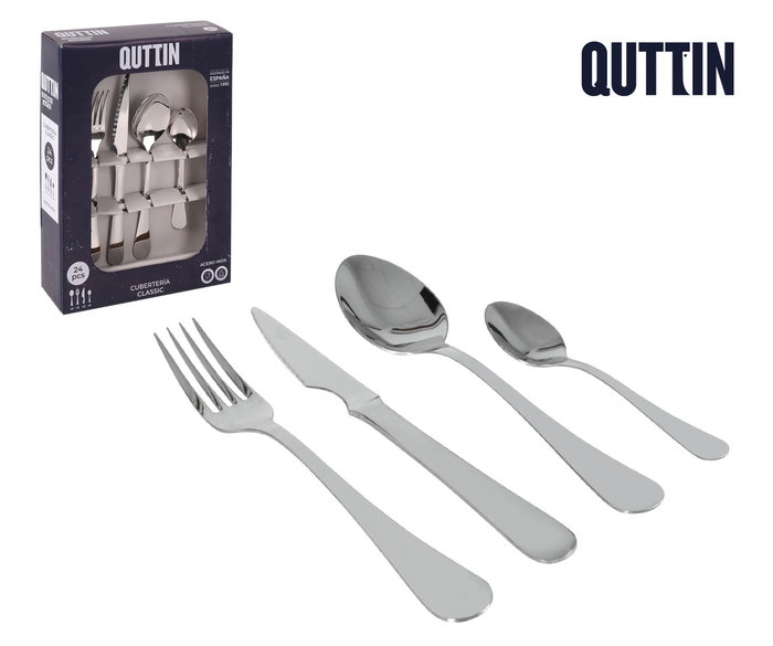 Inde - Cubertería Quttin "Classic" 24 Piezas, Acero Inoxidable, Set para 6 Personas (6 Tenedores, 6 Cuchillos, 6 Cucharas, 6 Cucharas de Postre), Peso 11.88 kg (8 Unidades) Inde - Cubertería Quttin "Classic" 24 Piezas, Acero Inoxidable, Set para 6 Personas (6 Tenedores, 6 Cuchillos, 6 Cucharas, 6 Cucharas de Postre), Peso 11.88 kg (8 Unidades)