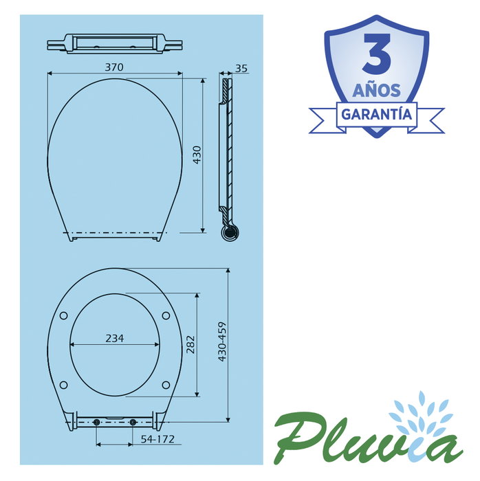 Pluvia Tapa de WC Universal de Duroplast con Cierre Amortiguado
