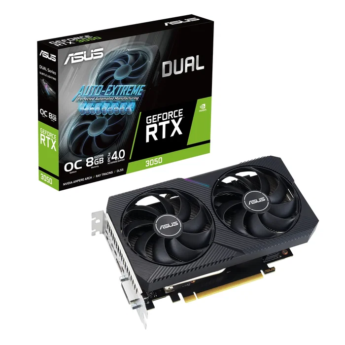 ASUS Dual GeForce RTX 3050 OC V2 Tarjeta Gráfica Gaming - 8GB GDDR6, PCIe 4.0, 7680x4320, HDMI 2.1, DisplayPort 1.4a, Ventilador Dual Axial-tech