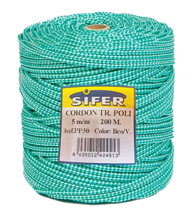 Cuerda trenzada de polipropileno 5 mm x 200 m blanca/verde Cuerda trenzada de polipropileno 5 mm x 200 m blanca/verde