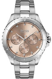 Hugo Boss Reloj Analógico para Mujer con Esfera Rosa y Acero Gris
