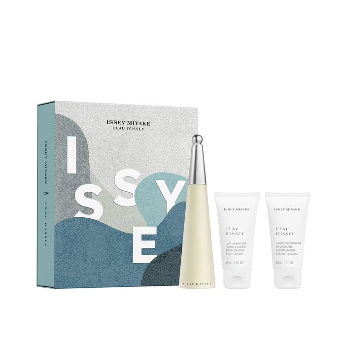 Set Issey Miyake: L'Eau d'Issey, Eau De Toilette, For Women, 50 ml + L'Eau d'Issey, Moisturizing, Body Lotion, 50 ml + L'Eau d'Issey, Moisturizing, Shower Gel, For All Skin Types, 50 ml