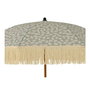 Outdoor Living By Decoris Parasol de Jardín Verde con Estampado de Hojas y Flecos Beige, Mástil de Aluminio, Protección UV 30+, Resistente al Agua, Ø180 x 216 cm