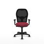 Silla de oficina Alocén con mecanismo Sincro tapizada con Tela color Granate y malla color Negro. Equipada con lumbar 1D, Brazos 1D y Ruedas de parqué