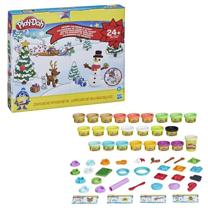 Play-Doh HAS5010993857906 Calendario de Adviento con 24 Sorpresas, 24 botes de masa y tapete de actividades para niños a partir de 3 años