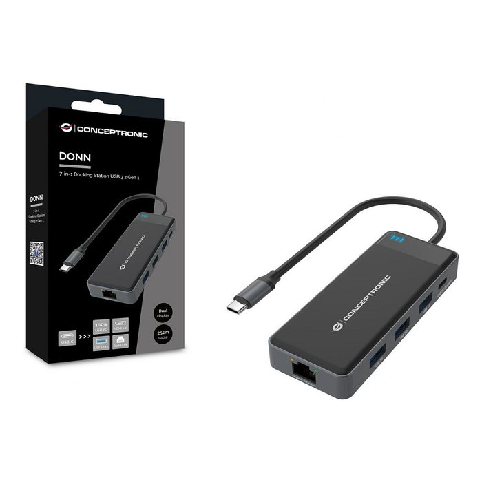 Conceptronic Adaptador 7 en 1 USB-C con 2x HDMI, USB-C PD, USB 3.0 y Gigabit Ethernet DONN14G Gris Conceptronic Adaptador 7 en 1 USB-C con 2x HDMI, USB-C PD, USB 3.0 y Gigabit Ethernet DONN14G Gris