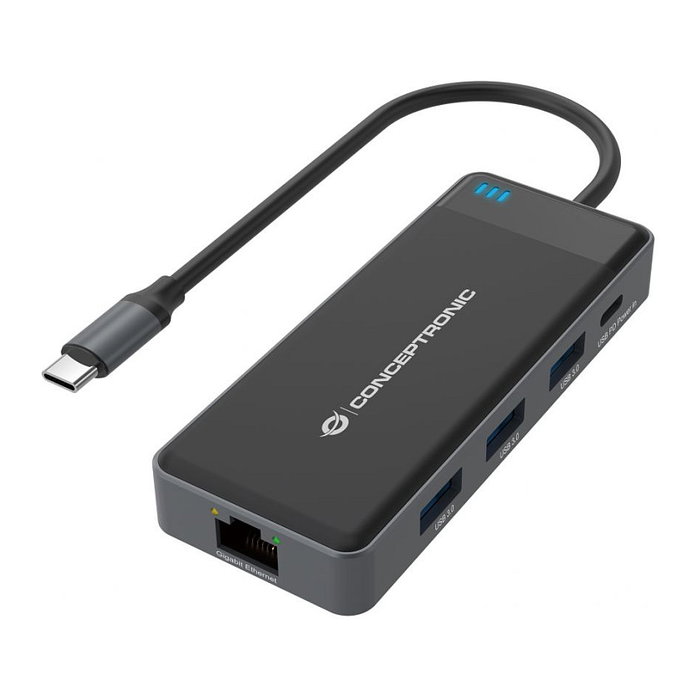 Conceptronic Adaptador 7 en 1 USB-C con 2x HDMI, USB-C PD, USB 3.0 y Gigabit Ethernet DONN14G Gris Conceptronic Adaptador 7 en 1 USB-C con 2x HDMI, USB-C PD, USB 3.0 y Gigabit Ethernet DONN14G Gris