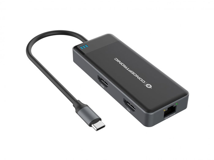 Conceptronic DONN14G Adaptador USB-C Multipuerto 7 en 1 a HDMI 4K, USB-C PD 100W, USB 3.0, GbE