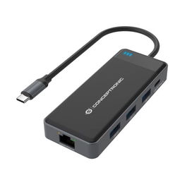 Conceptronic DONN14G Adaptador USB-C 7-en-1 a HDMI 4K 30Hz, USB-C PD 100W, Gigabit Ethernet, 3x USB 3.0, para Windows/Mac/Chrome OS
