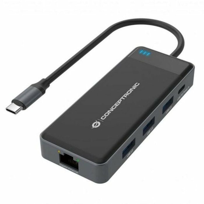 Conceptronic Adaptador 7 en 1 USB-C con 2x HDMI, USB-C PD, USB 3.0 y Gigabit Ethernet DONN14G Gris Conceptronic Adaptador 7 en 1 USB-C con 2x HDMI, USB-C PD, USB 3.0 y Gigabit Ethernet DONN14G Gris