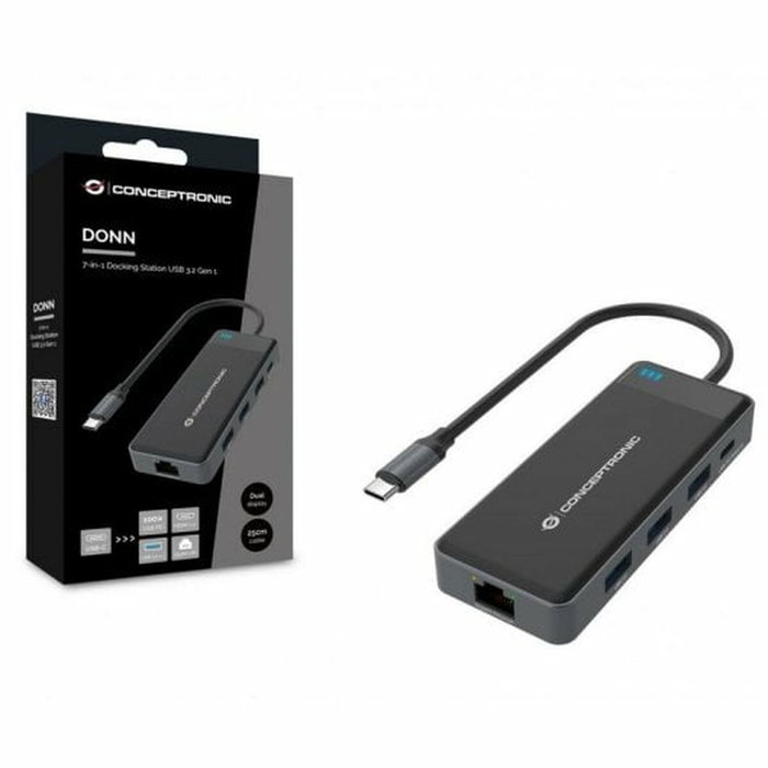 Conceptronic Adaptador 7 en 1 USB-C con 2x HDMI, USB-C PD, USB 3.0 y Gigabit Ethernet DONN14G Gris Conceptronic Adaptador 7 en 1 USB-C con 2x HDMI, USB-C PD, USB 3.0 y Gigabit Ethernet DONN14G Gris