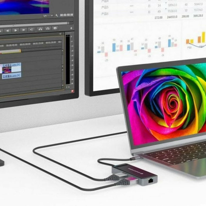 Conceptronic Adaptador 7 en 1 USB-C con 2x HDMI, USB-C PD, USB 3.0 y Gigabit Ethernet DONN14G Gris Conceptronic Adaptador 7 en 1 USB-C con 2x HDMI, USB-C PD, USB 3.0 y Gigabit Ethernet DONN14G Gris