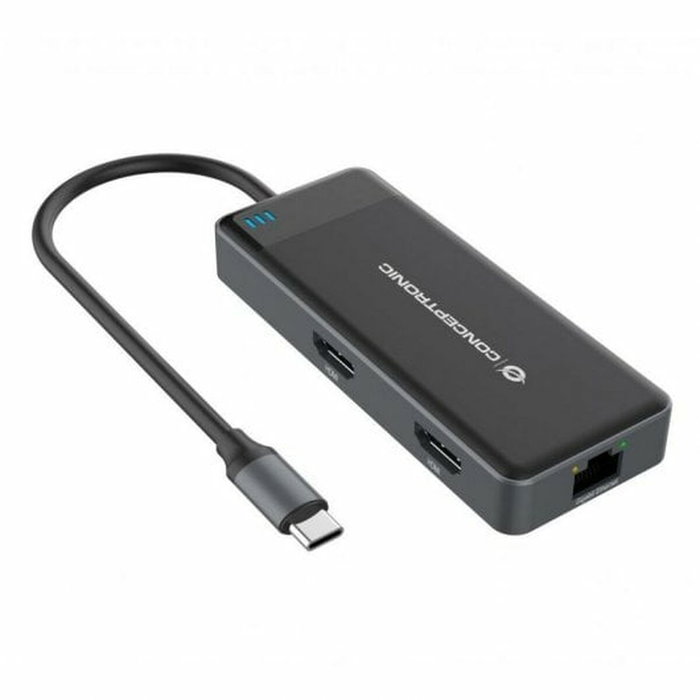 Conceptronic Adaptador 7 en 1 USB-C con 2x HDMI, USB-C PD, USB 3.0 y Gigabit Ethernet DONN14G Gris Conceptronic Adaptador 7 en 1 USB-C con 2x HDMI, USB-C PD, USB 3.0 y Gigabit Ethernet DONN14G Gris