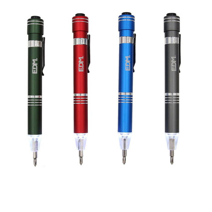Edm Linterna LED con Destornillador y 6 Puntas Imantadas, Colores Surtidos, IP44 Edm Linterna LED con Destornillador y 6 Puntas Imantadas, Colores Surtidos, IP44