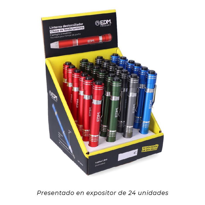Edm Linterna LED con Destornillador y 6 Puntas Imantadas, Colores Surtidos, IP44 Edm Linterna LED con Destornillador y 6 Puntas Imantadas, Colores Surtidos, IP44