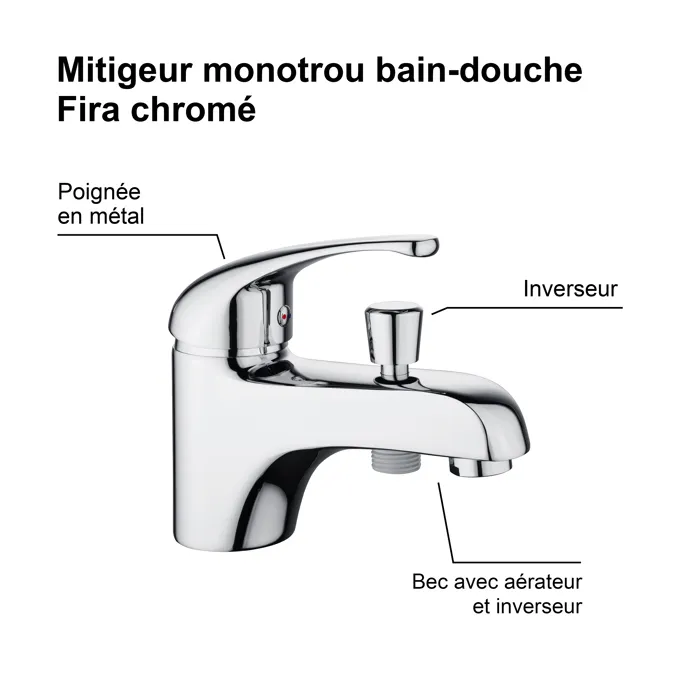 Edouard Rousseau ROU3047404062347 Mezclador de ducha de baño cromado de un orificio FIRA