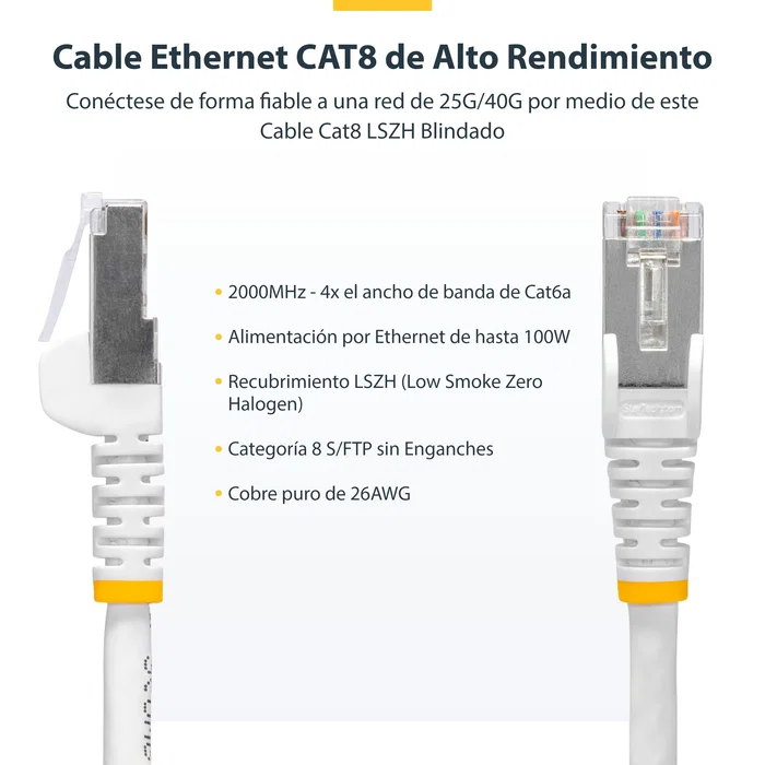 StarTech.com Cable Ethernet Cat8 Blanco 5m Snagless S/FTP 25G/40G