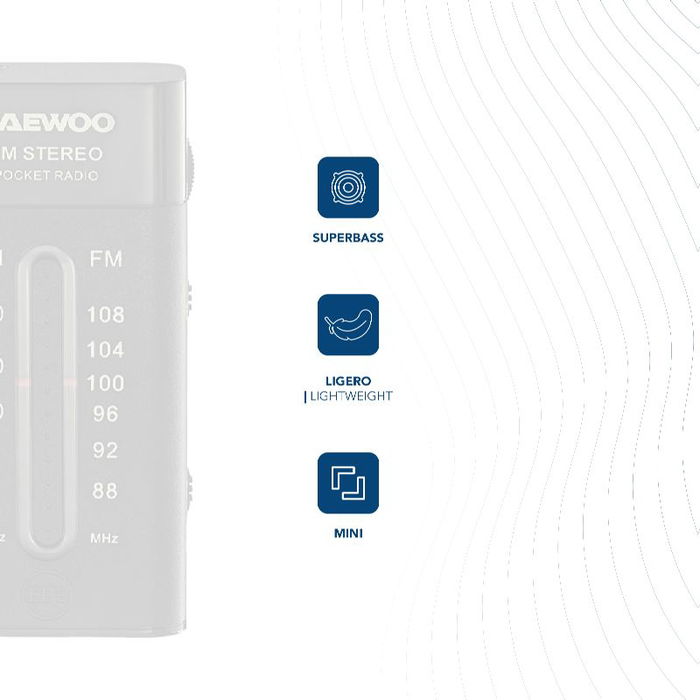 DAEWOO Radio AM/FM Mini Portátil con Auriculares Incluidos y Sonido Superbass