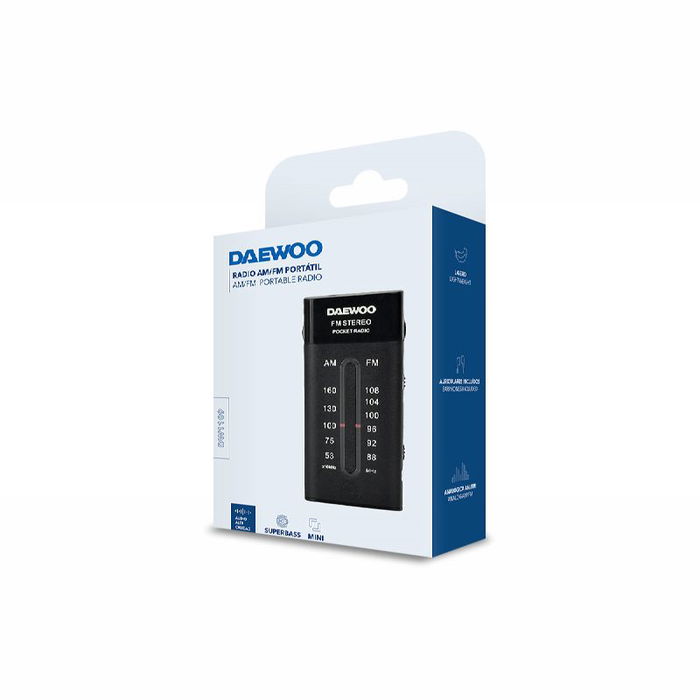 DAEWOO Radio AM/FM Mini Portátil con Auriculares Incluidos y Sonido Superbass