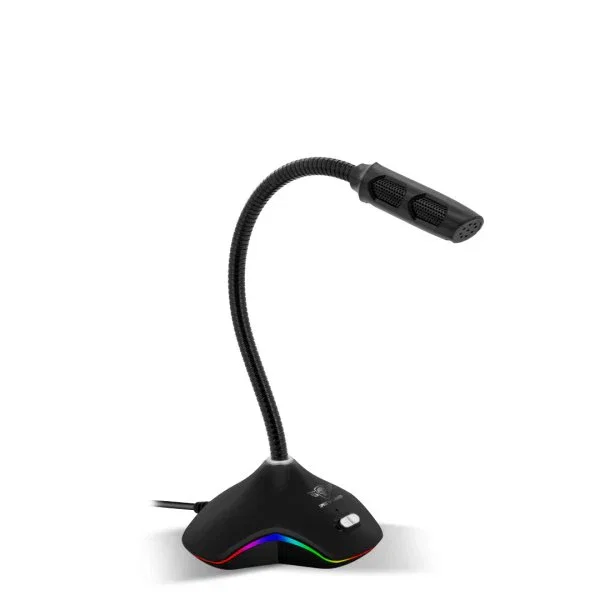 EKONO Micrófono de PC Gaming EKO300 USB con Supresor de Ruido y Luces RGB para Streaming, Discord, Plug & Play - Incluye Espuma Antiviento y Base Antideslizante