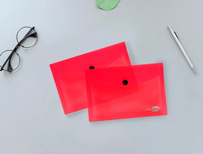Liderpapel Carpeta dossier con broche rojo translúcido DIN A7