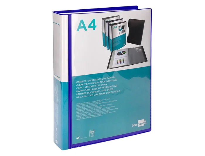 Liderpapel Carpeta Personaliza 37862 A4 Azul con 100 Fundas de Polipropileno y Cajetín