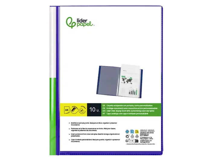 Liderpapel Carpeta Azul Din A4 con 100 Fundas y Cajetín
