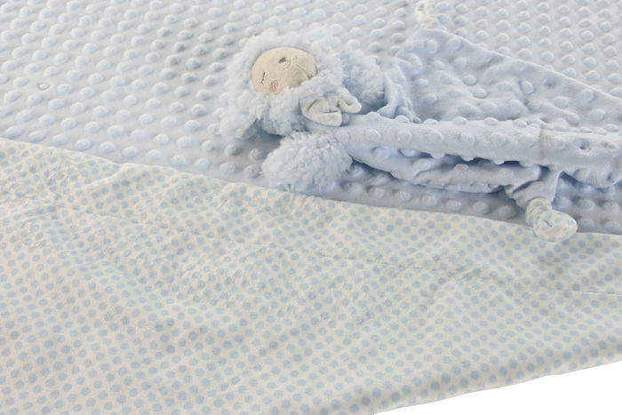 DKD Home Decor Set de 2 (3 Unidades) Peluche Manta Bebé Azul Rosa Beige Poliéster 100x75 cm