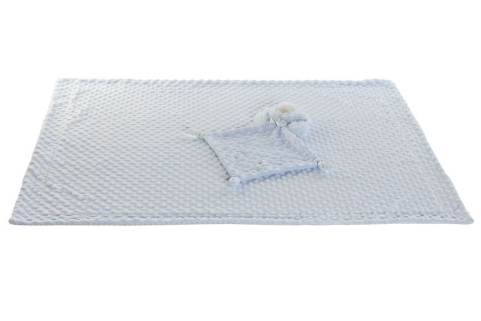 DKD Home Decor Set de 2 (3 Unidades) Peluche Manta Bebé Azul Rosa Beige Poliéster 100x75 cm