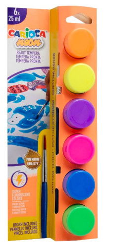 Carioca 40486 Témpera Neón con Pincel, Set de 6 Botes de 25 ml Carioca 40486 Témpera Neón con Pincel, Set de 6 Botes de 25 ml