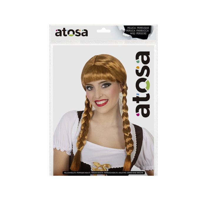 Peluca Castaña Con Dos Trenzas para Disfraces Tradicionales o Campesinos