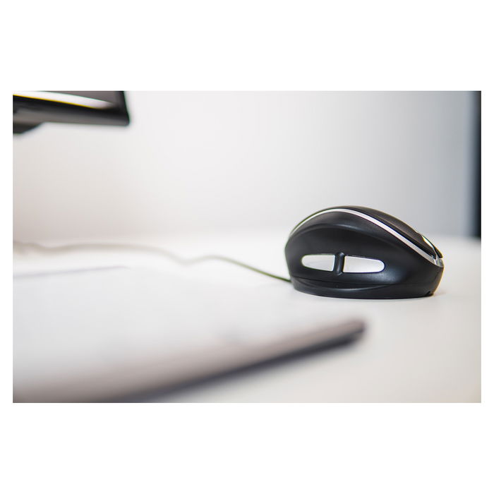 BakkerElkhuizen Oyster - Ratón Vertical Ergonómico para Oficina, Ambidiestro, Láser 1200 DPI, 5 Botones, Inclinación Ajustable, Plug and Play, USB Negro/Plata