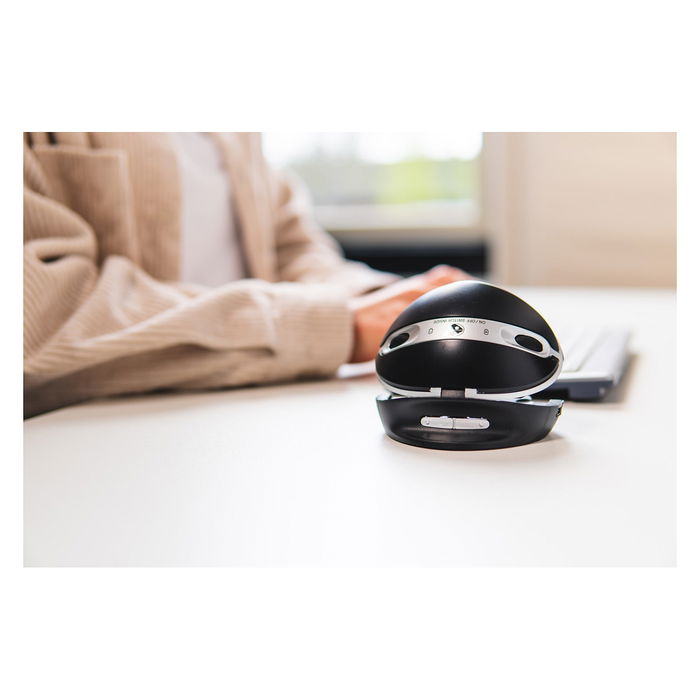 BakkerElkhuizen Oyster - Ratón Vertical Ergonómico para Oficina, Ambidiestro, Láser 1200 DPI, 5 Botones, Inclinación Ajustable, Plug and Play, USB Negro/Plata